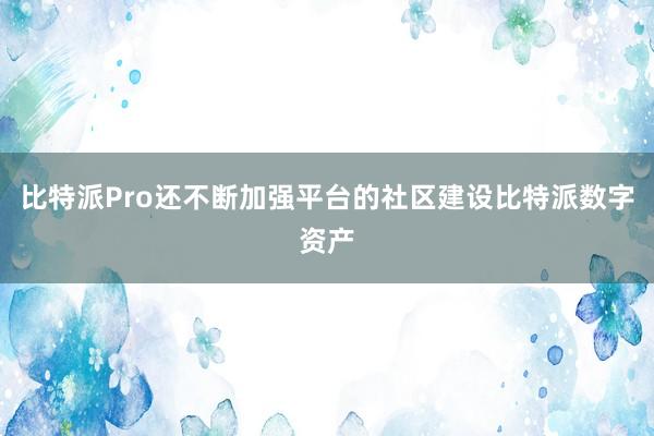 比特派Pro还不断加强平台的社区建设比特派数字资产